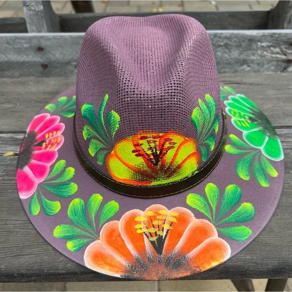 🆕 Hand-Painted Artisan Panama Hat Made in Mexico – Floral Design - Picture 6 of 6